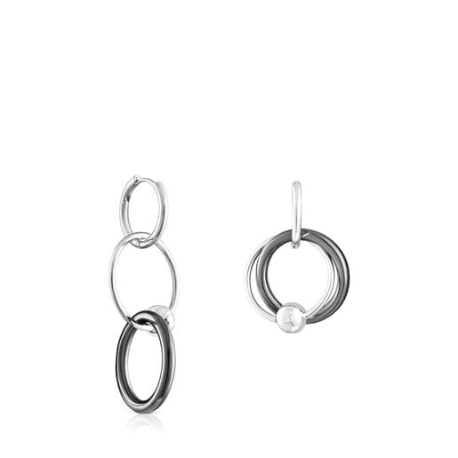 Silver and dark silver Plump Double hoop earrings