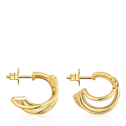 Aros aro con baño de oro 18 kt sobre plata y gemas creadas en laboratorio Icon Color LGG