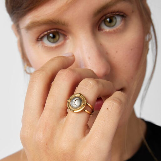 Silver vermeil Magic Nature moon Ring with diamonds