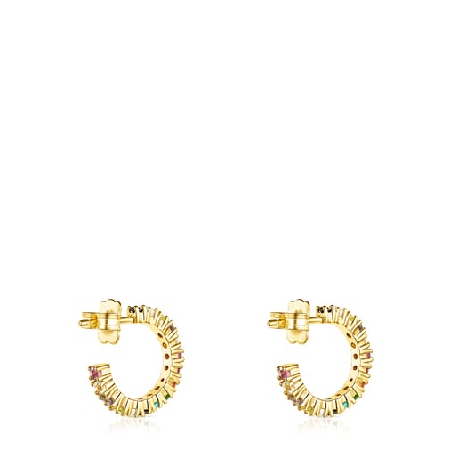 Silver Vermeil Straight Color Hoop Earrings with Gemstones