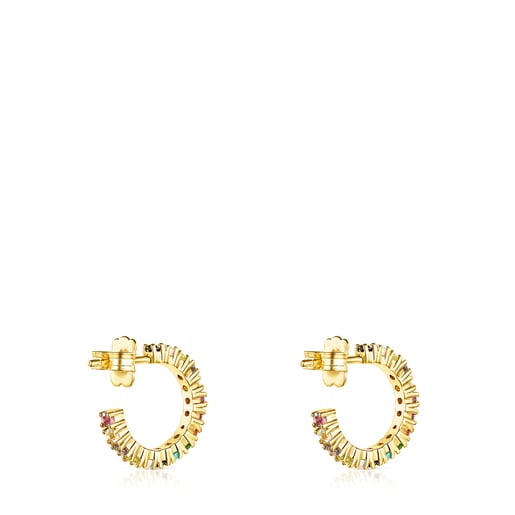 Aretes aro Straight Color con baño de oro 18 kt sobre plata y gemas