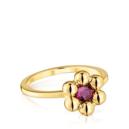 Small flower Ring with 18kt gold plating over silver and rhodolite Sugar Party
