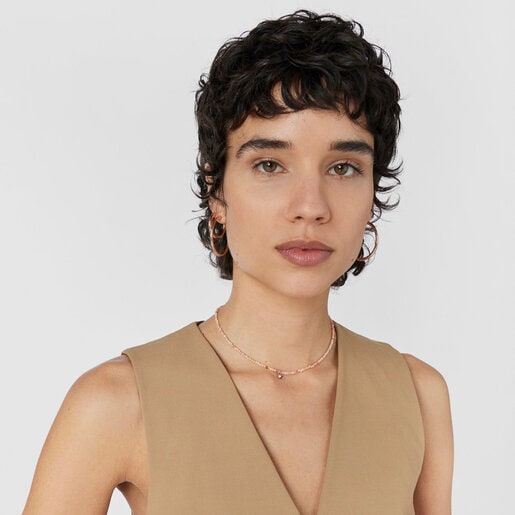 Колье Camille из розового вермеля с иолитом и жемчугом