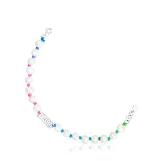 Pulsera de nylon multicolor, plata y perlas cultivadas Logo
