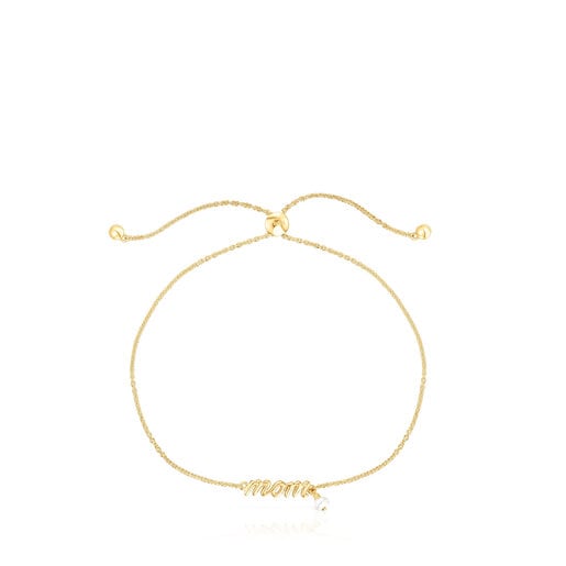 Armband TOUS Mama aus Gold mit Schriftzug Mom und Zuchtperle