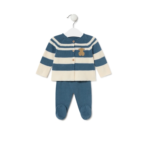 Knitted baby set in Tricot stripy blue