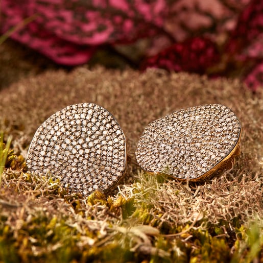 Large Silver Vermeil Nenufar Earrings with Diamonds