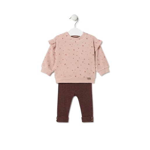 Girls outfit with bears and stripes in Pink pink