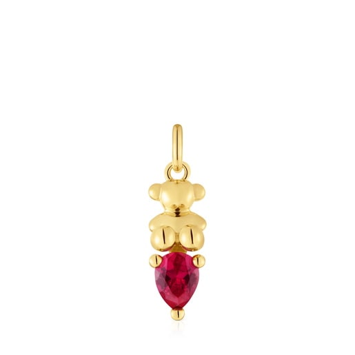 Small 18kt gold plating over silver bear motif Pendant with laboratory-grown ruby Bold Bear LGG