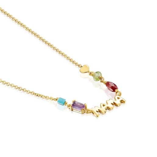 Silver Vermeil TOUS Mama Necklace with Gemstones