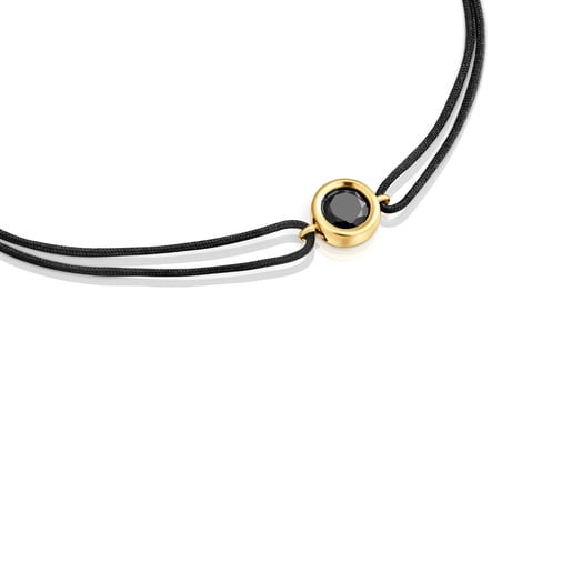 Black nylon Bracelet with 18kt gold plating over silver and black spinel TOUS Line