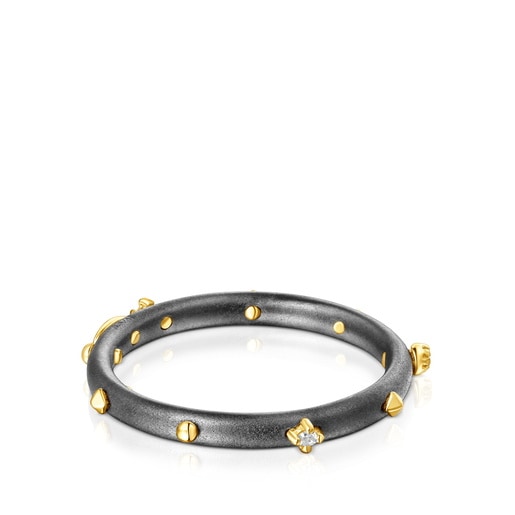 Dark silver Magic Nature Hoop ring with diamonds