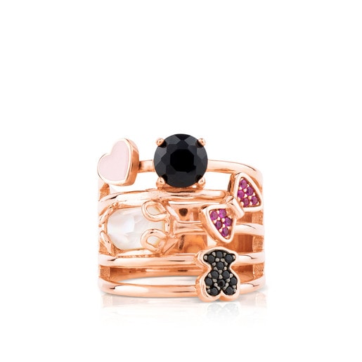 Rose Vermeil Silver TOUS Join Ring with Gemstones