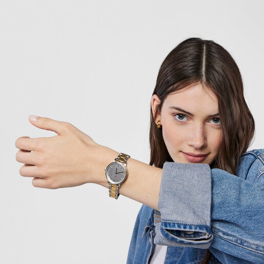 Reloj analógico Rond Straight bicolor de IP dorado/acero