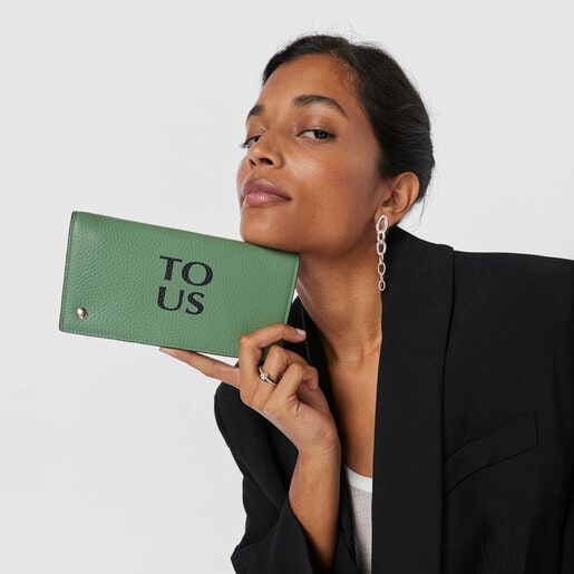 Billetera Flat de piel caqui TOUS Balloon