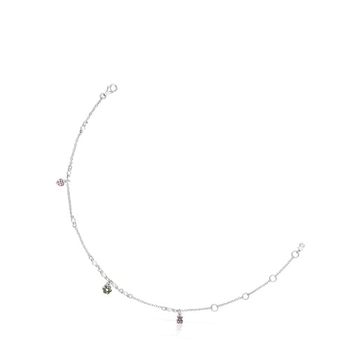 Silver TOUS New Motif Anklet with pearls and gemstone motifs