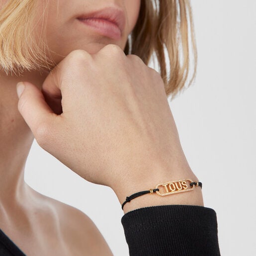 Black nylon Bracelet with silver vermeil and diamonds Logo | TOUS