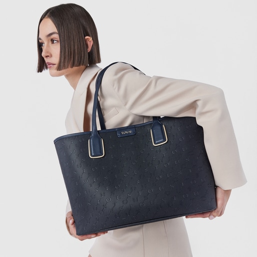 トートバッグ  Script Day    XL 合成皮革 ネイビーブルー