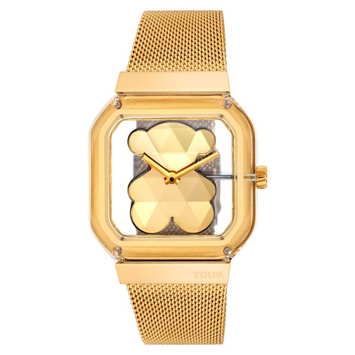 Analoguhr TOUS D-Bear Party mit goldfarbenem Armband aus Stahl