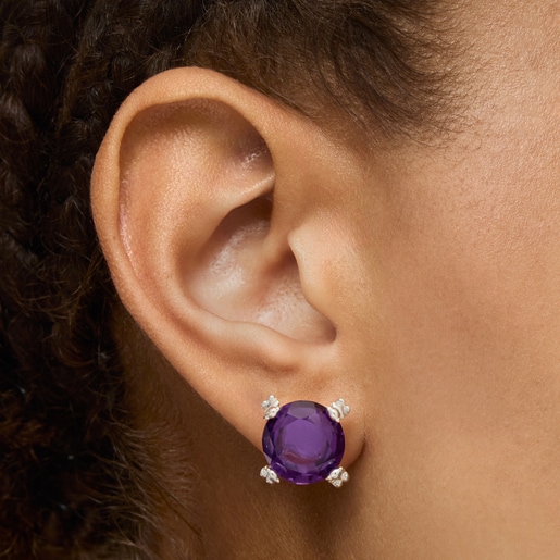 Silver Heart earrings with amethyst Color Pills