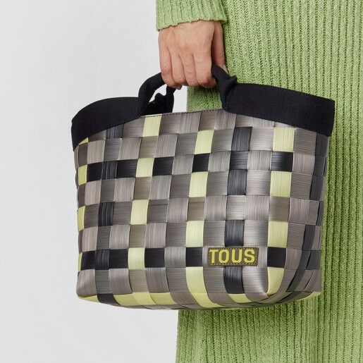 תיק סל TOUS Balloon Cesta בינוני בצבע חאקי ושחור