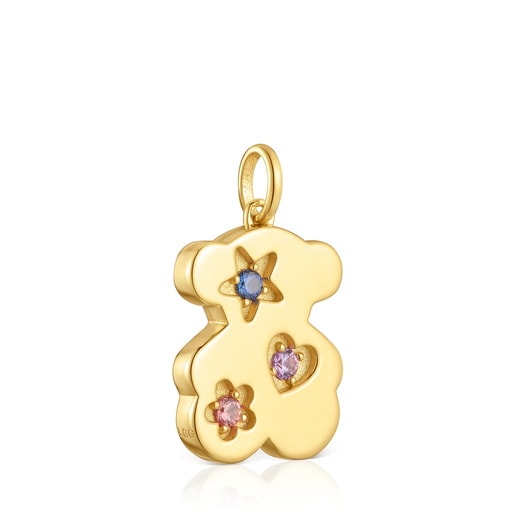 Bear Pendant with 18kt gold plating over silver and lab-grown sapphires Sweet Dolls LGG