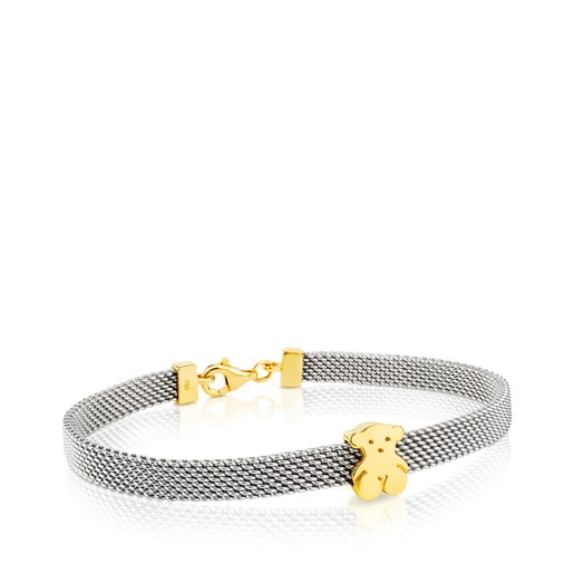 Gold and Steel Mesh Bracelet Bear motif