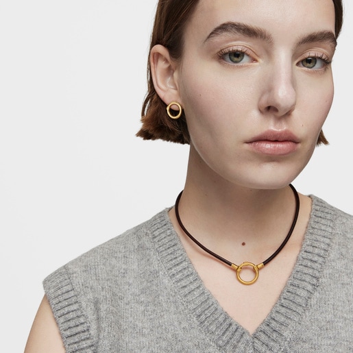 Vermeil Silver and Leather Hold Necklace