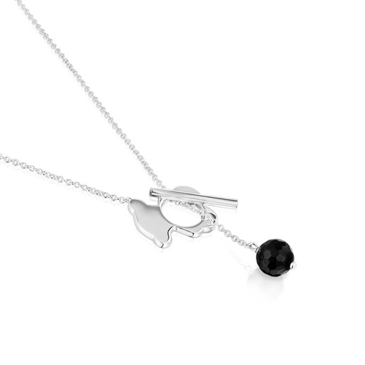 Collana con orsetto in argento e onice corta I-Bear