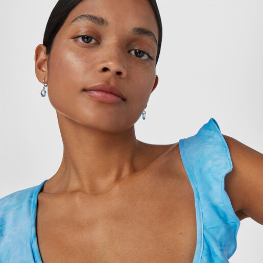 עגילי Color Kings מזהב לבן עם יהלומים ואבן טופז