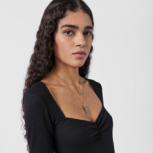 ペンダント  Fragile Nature  くま・スパイダーウェッブ  28mm　イエローゴールドコーティング　　