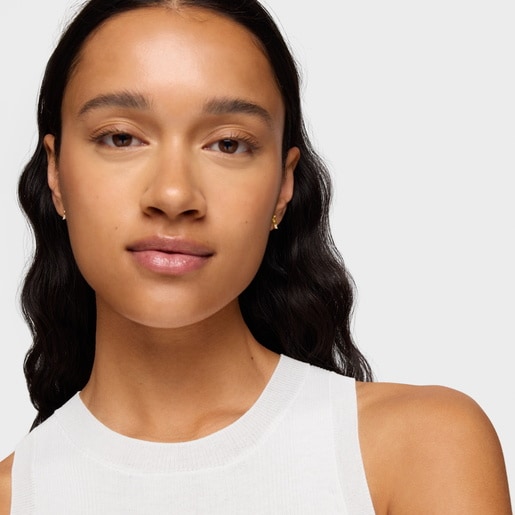 Aretes oso con baño de oro 18 kt sobre plata y diamantes creados en laboratorio Bold Bear LGD