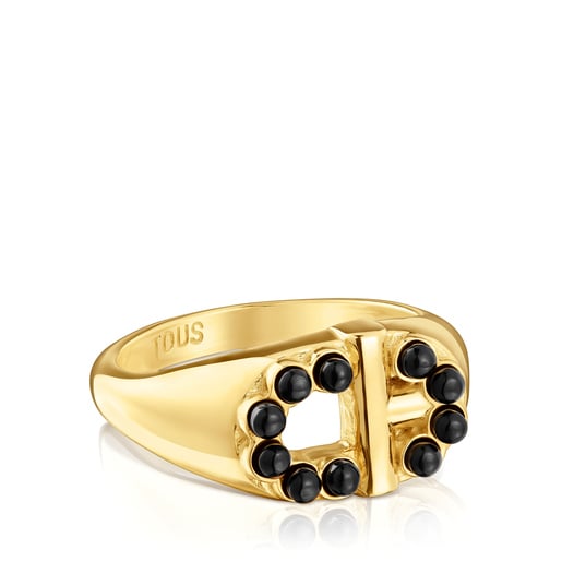 Stříbrný Pečetní prsten pozlacený 18karátovým zlatem s onyxem TOUS MANIFESTO