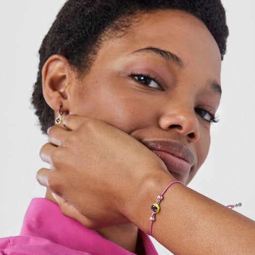 Pulsera de cordón rosa con amatista y esmalte TOUS Vibrant Colors