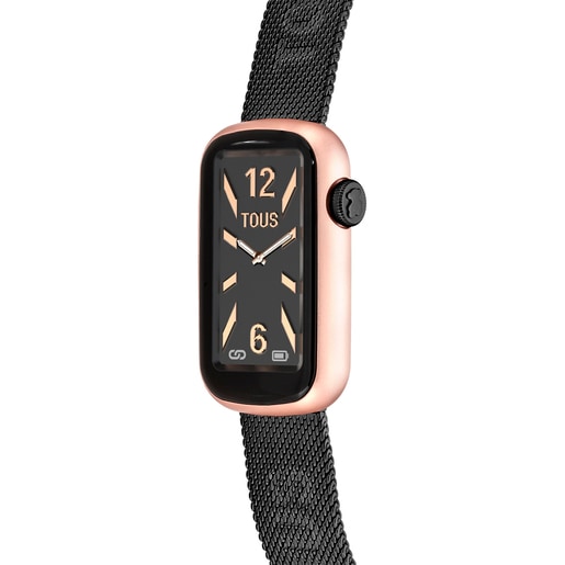 Rellotge smartwatch amb braçalet d´acer IP gris i caixa d´alumini en color IPRG rosat TOUS T-Band Mesh