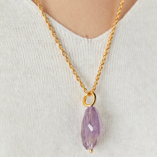 Colgante con baño de oro 18 kt sobre plata y amatista Hav