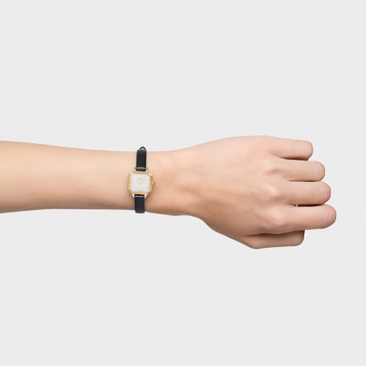 14kt gold oval Watch with analog Swiss movement and leather bracelet Les Classiques Mini