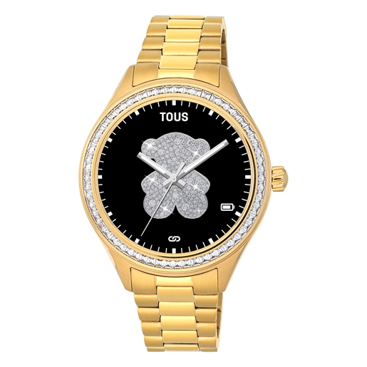 Chytré hodinky T-Shine Connect s řemínkem z IP oceli ve zlaté barvě a bílými kubickými zirkoniemi