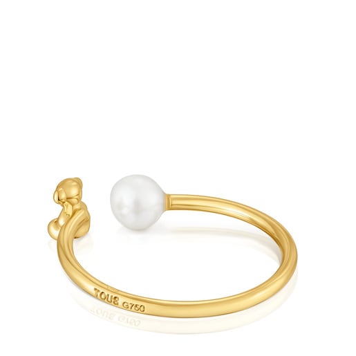 Bold Bear gold open Ring with cultured pearl