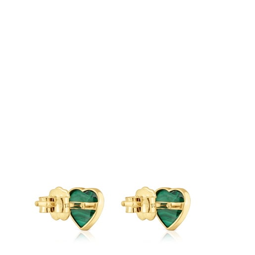 Orecchini a cuore in oro 14 kt e malachite XXS