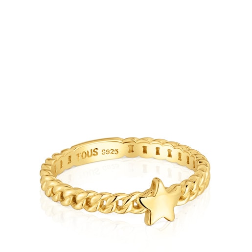 Mały pierścionek ze srebra pokryty 18-karatowym złotem z motywem gwiazdy Bold Motif