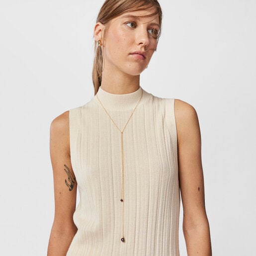 Collar abierto con baño de oro 18 kt sobre plata, perla y rubí Teddy Bear Gems