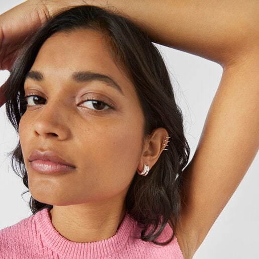 Silver TOUS Fellow Double-hoop earrings