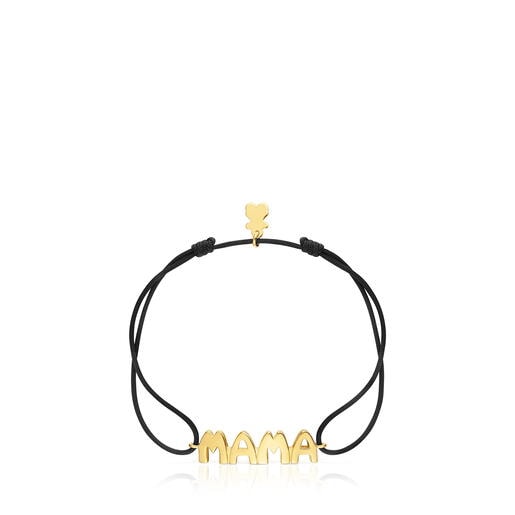 Pulsera de nylon negro con baño de oro 18 kt sobre plata TOUS Mama
