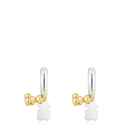 Boucles d’oreilles anneaux bicolores avec double ourson Bold Bear