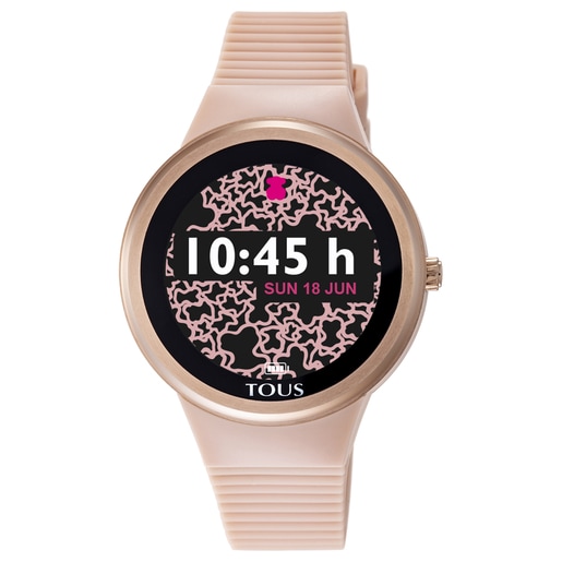Uhr Rond Connect aus rosa IP-Stahl mit hautfarbenem Silikon-Armband