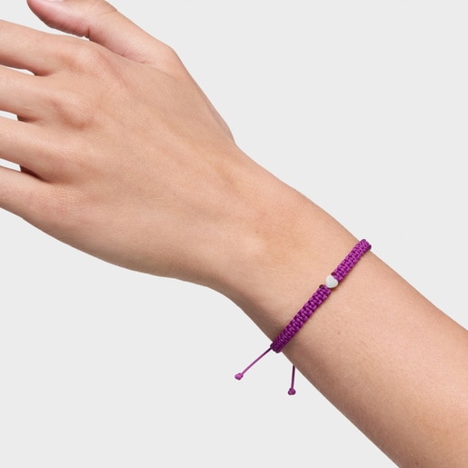 Pulsera corazón de plata y nylon lila TOUS Motivos
