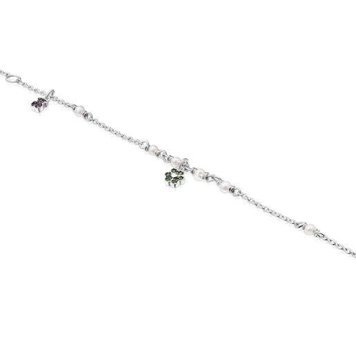 Silver TOUS New Motif Anklet with pearls and gemstone motifs