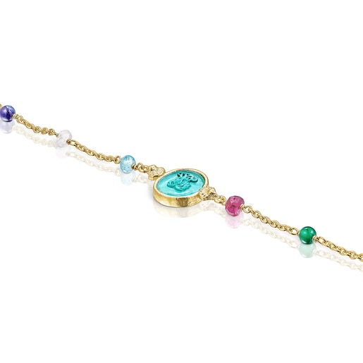 Pulsera camafeo con baño de oro 18 kt sobre plata y glass verde Oceaan Color