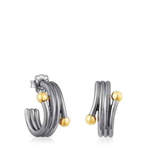 Pendientes aro triple dark silver con baño de oro 18 kt sobre plata St. Tropez